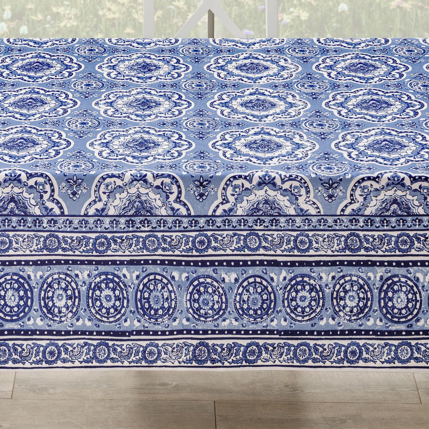 Maison d' Hermine Table Cloth Rectangle Table 100% Cotton 70 x 108 Inches Tablecloth Reusable Decorative for Dining Kitchen Room Farmhouse Home Gifts for Mothers Day Spring Summer - Melodie Bleue
