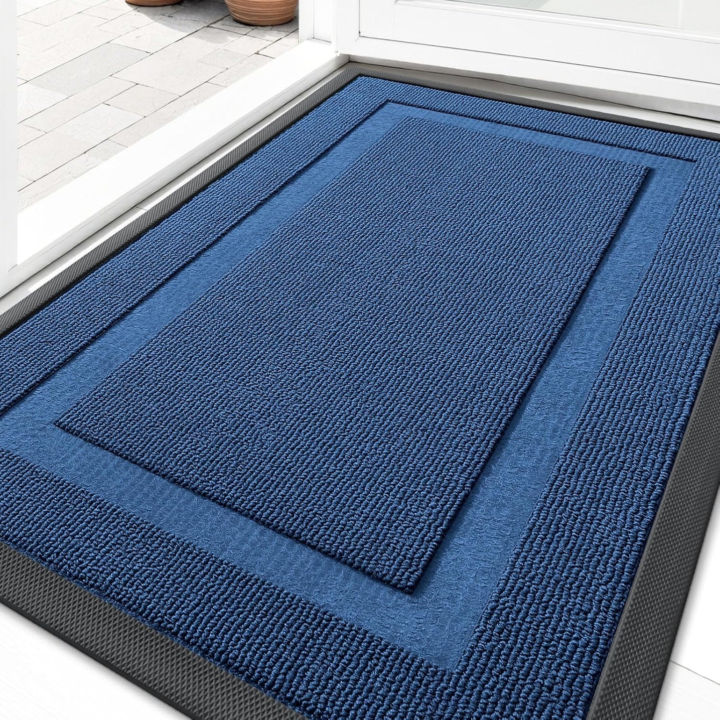 OLANLY Waterproof Front Door Mat - All-Season Indoor/Outdoor Doormat, Easy Clean, 29.5x17, Navy Blue