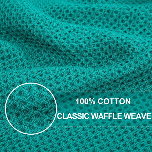 Homaxy 100% Cotton Waffle Weave Kitchen Dish Towels, Ultra Soft Absorbent Quick Drying Cleaning Towel, 13 x 28 Inches, 4-Pack, Teal