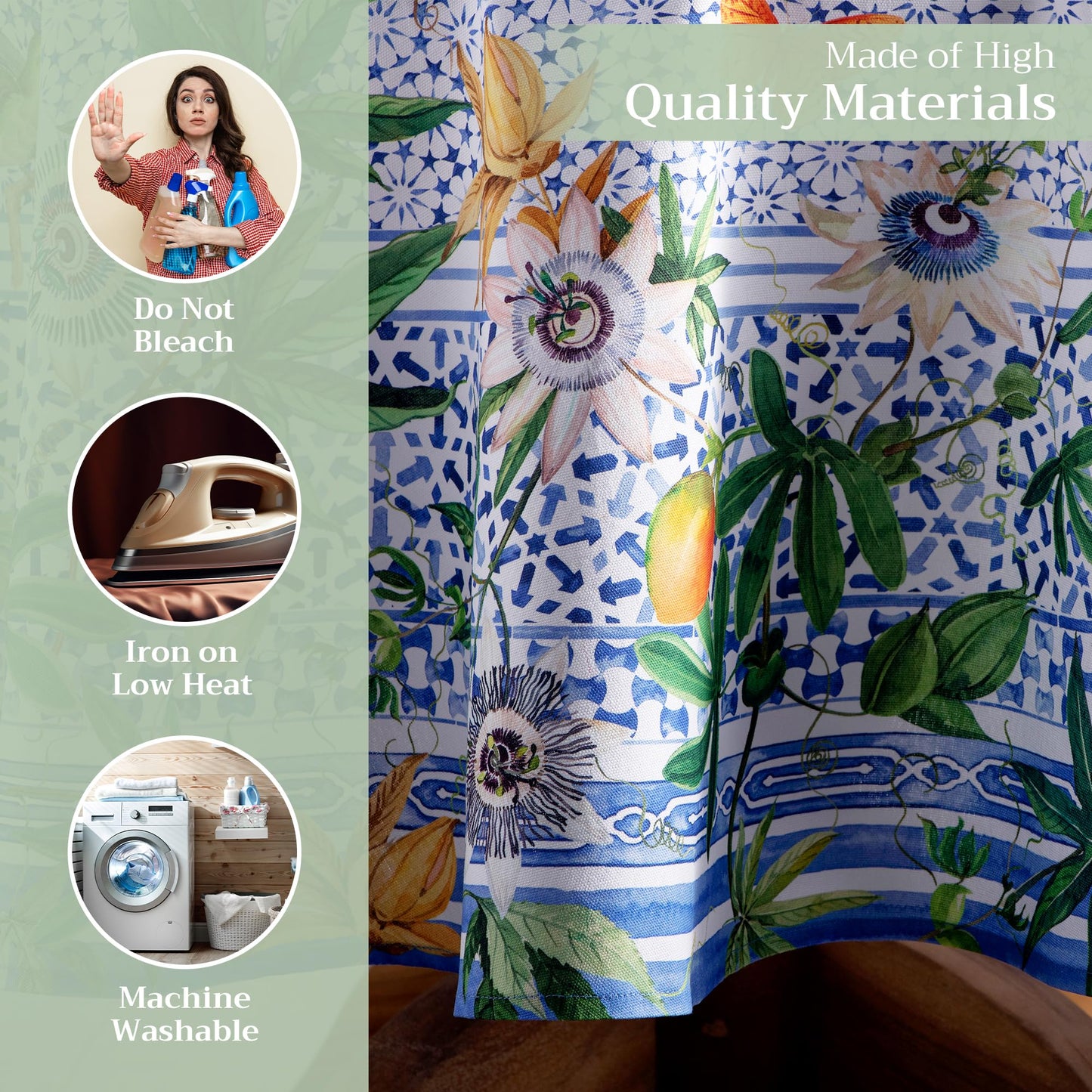 Maison d' Hermine Table Cloth Round Table 100% Cotton 63 Round Inches Tablecloth Reusable Decorative for Dining Kitchen Room Farmhouse Home Gifts for Mothers Day Spring Summer - Passiflora
