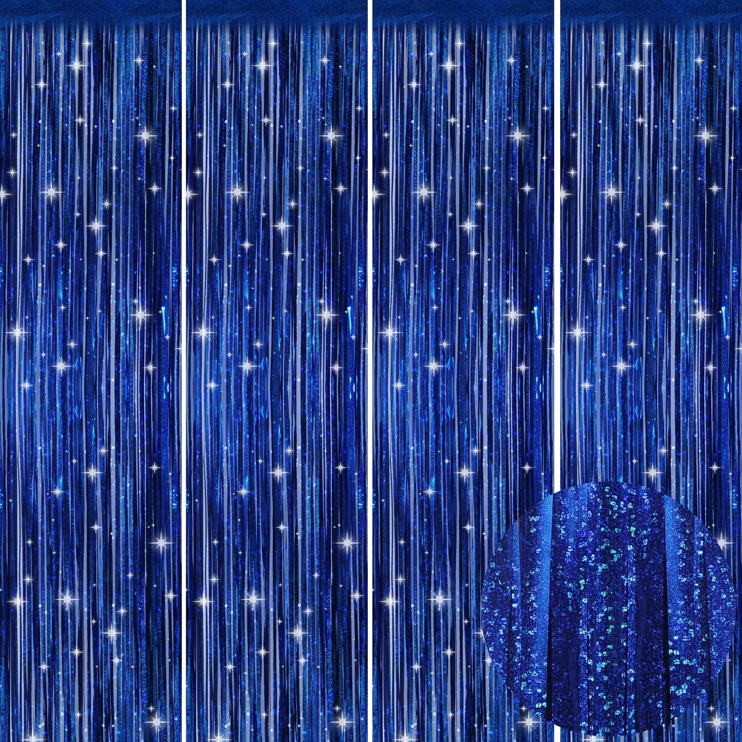 Picoway 4 Pack Foil Fringe Tinsel Backdrop Curtains, Birthday Engagement Bachelorette Party Decorations, Photo Booth Props Door Streamers Curtain (Blue)