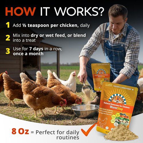 Buff Clucks WormStop Natural Chicken Dewormer Powder - All-Natural Herbal Blend for Daily Wellness | Safe for Eggs & All Ages - 8 oz