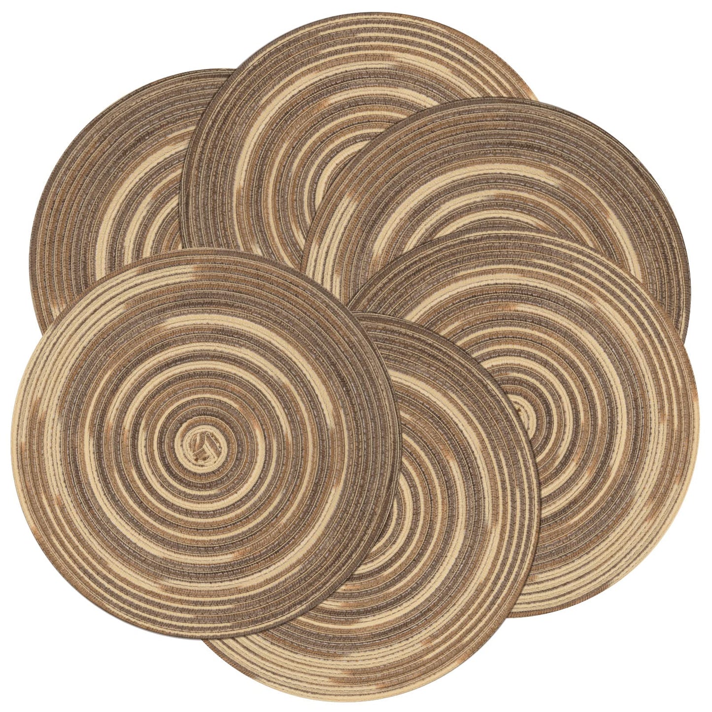 SHACOS Round Braided Placemats 15 inch Set of 4 Variegated Washable Kitchen Table Place Mats Table Mats for Home Wedding Party (Rainbow Brown, 4)
