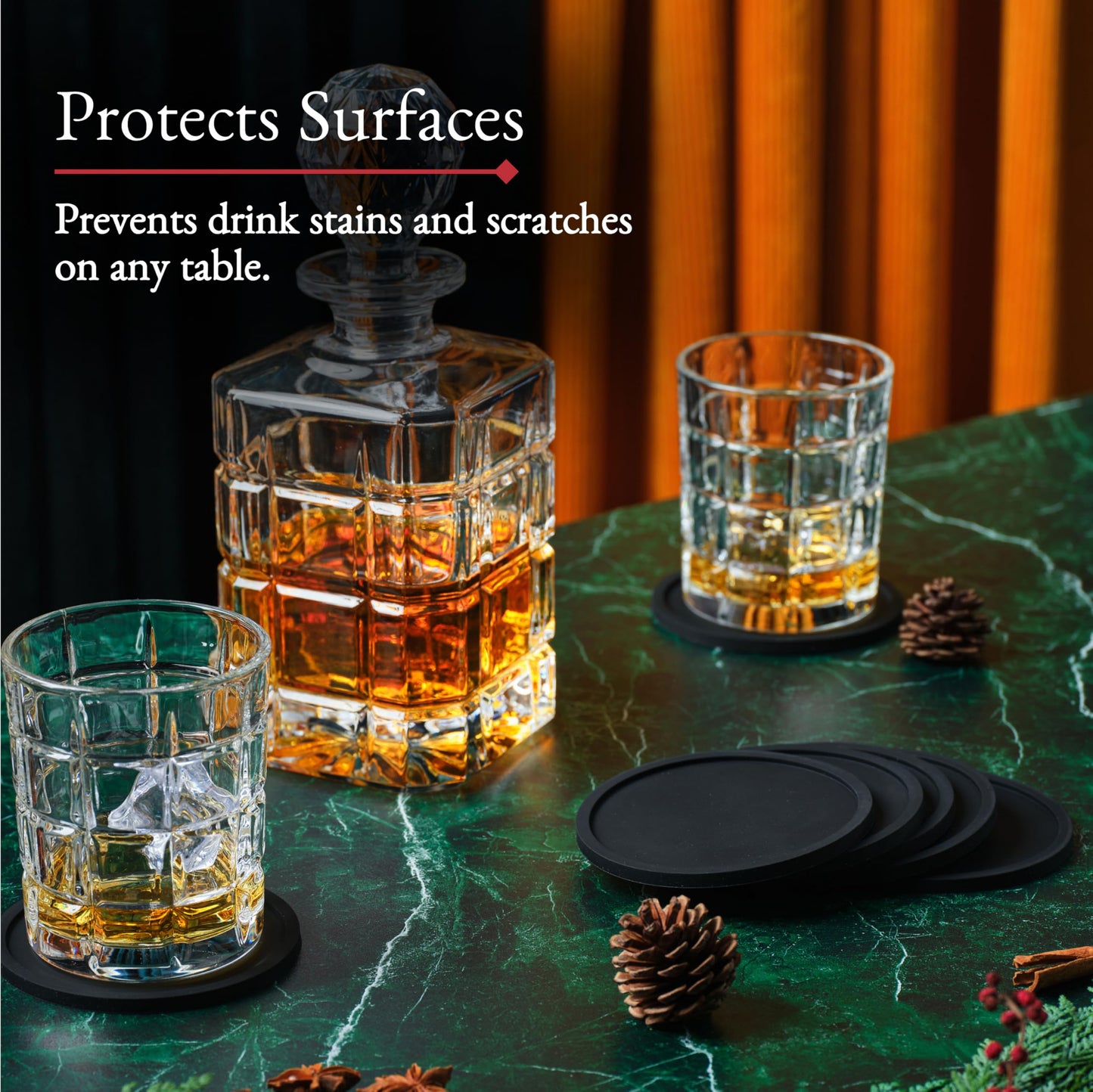 Set of 8 Silicone Coasters by Barvivo - Durable Slip Resistant Drink Coasters for Coffee Tables, Mugs, Wine Glasses and Cocktails - Dishwasher Safe with Raised Lip for Tabletop Protection - Black