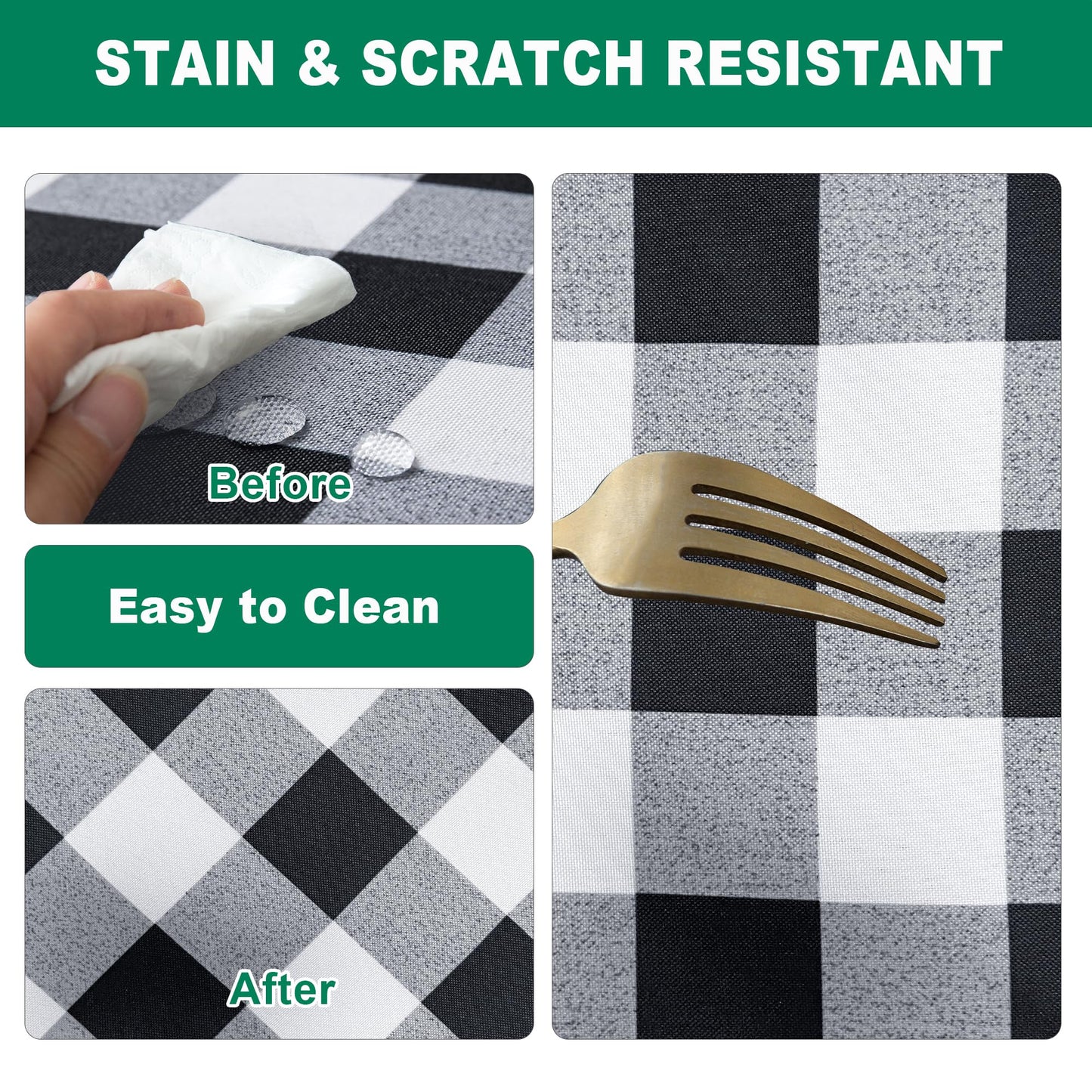 Biscaynebay Fabric Square Tablecloths 54x54 Inch, Black/Grey Scottish Plaid Table Cloth Small Card Folding Table Covers Water Resistant for Dining, Kitchen, Wedding and Parties, etc Machine Washable
