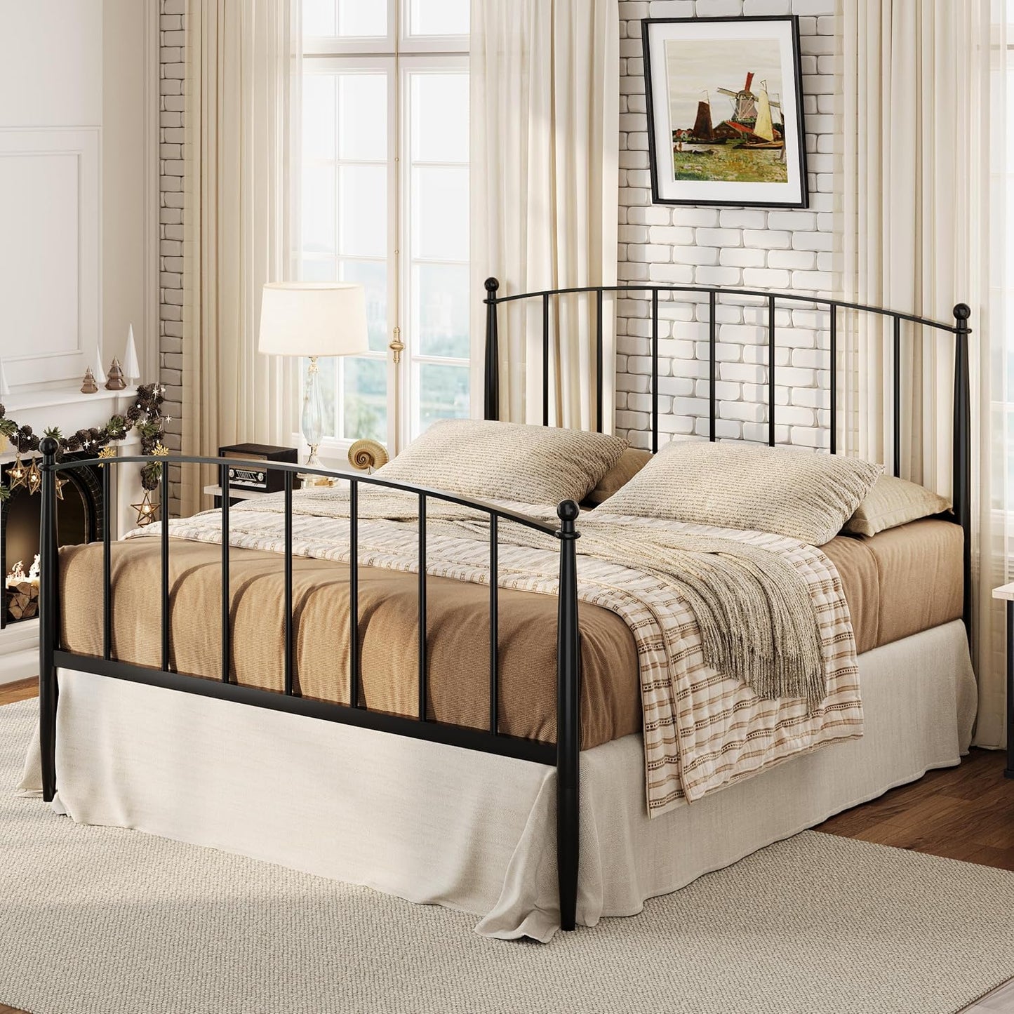 SHA CERLIN Queen Bed Frame - Victorian Style Metal Platform Bed with Iron Headboard & Footboard, Black