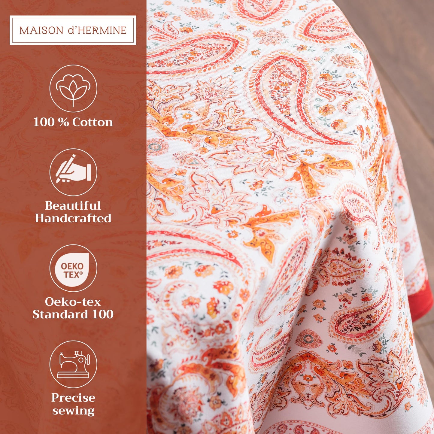 Maison d' Hermine Table Cloth Round Table 100% Cotton 63 Inches Fall Tablecloth Reusable Everyday Use for Thanksgiving Christmas Decorations Dining Farmhouse Party (Orient)