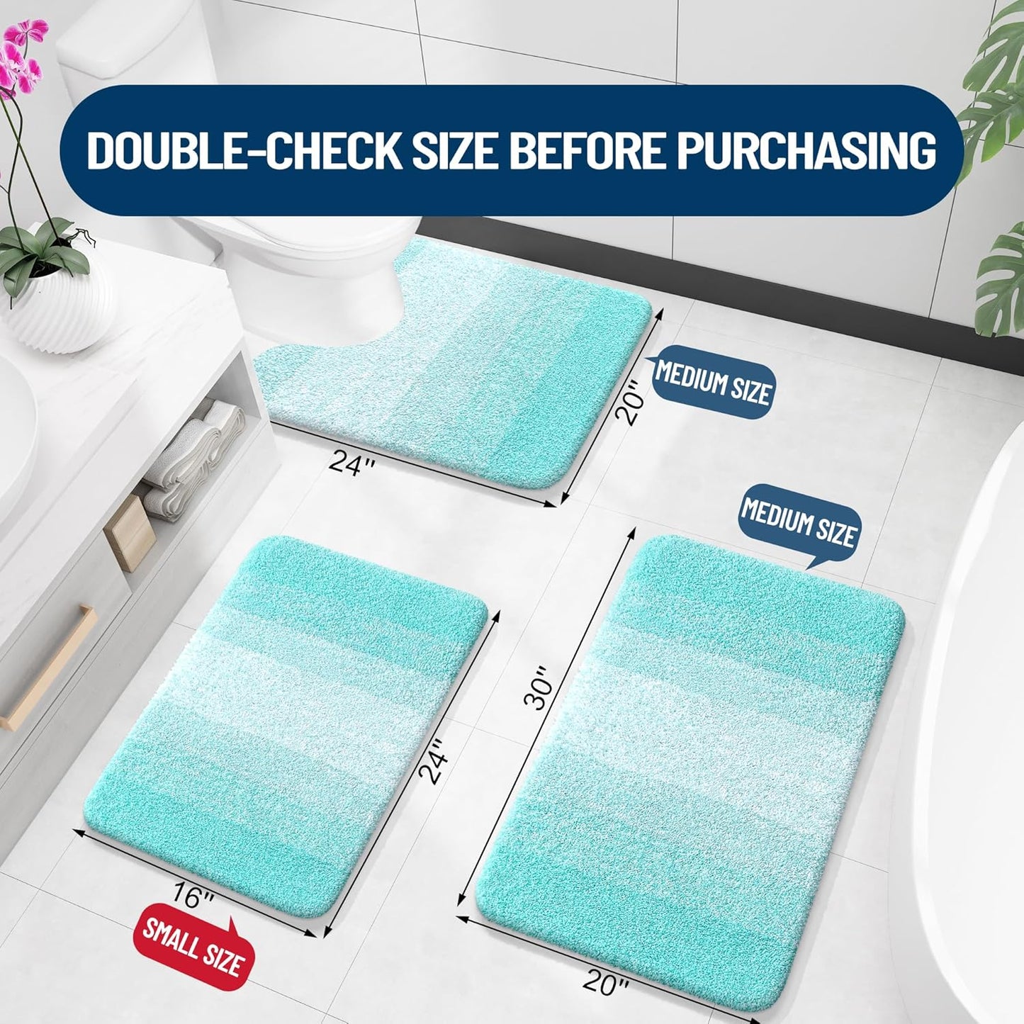 OLANLY Bathroom Runner Rug - Extra Soft Microfiber Mat 44x24 | Quick Dry, Washable, Teal Color