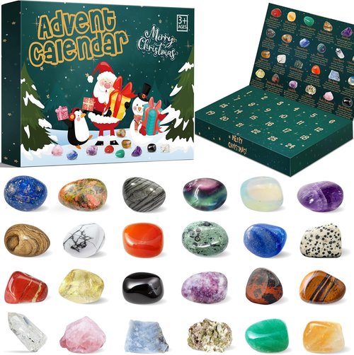 Crystal Advent Calendar 2025 - 24 Unique Crystals & Gemstones for Healing | Perfect for Kids & Adults