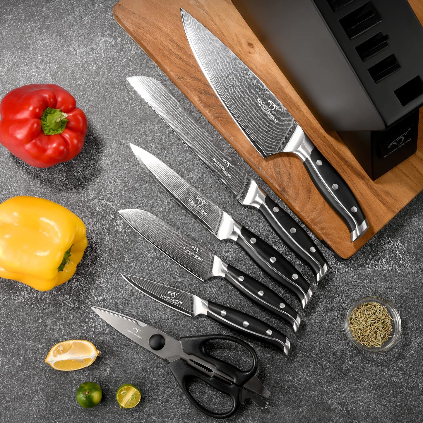 NANFANG BROTHERS Knife Sets for Kitchen with Block, Damascus Kitchen Knife Set with Block, ABS Ergonomic Handle for Chef Knife Set and Kitchen Shear