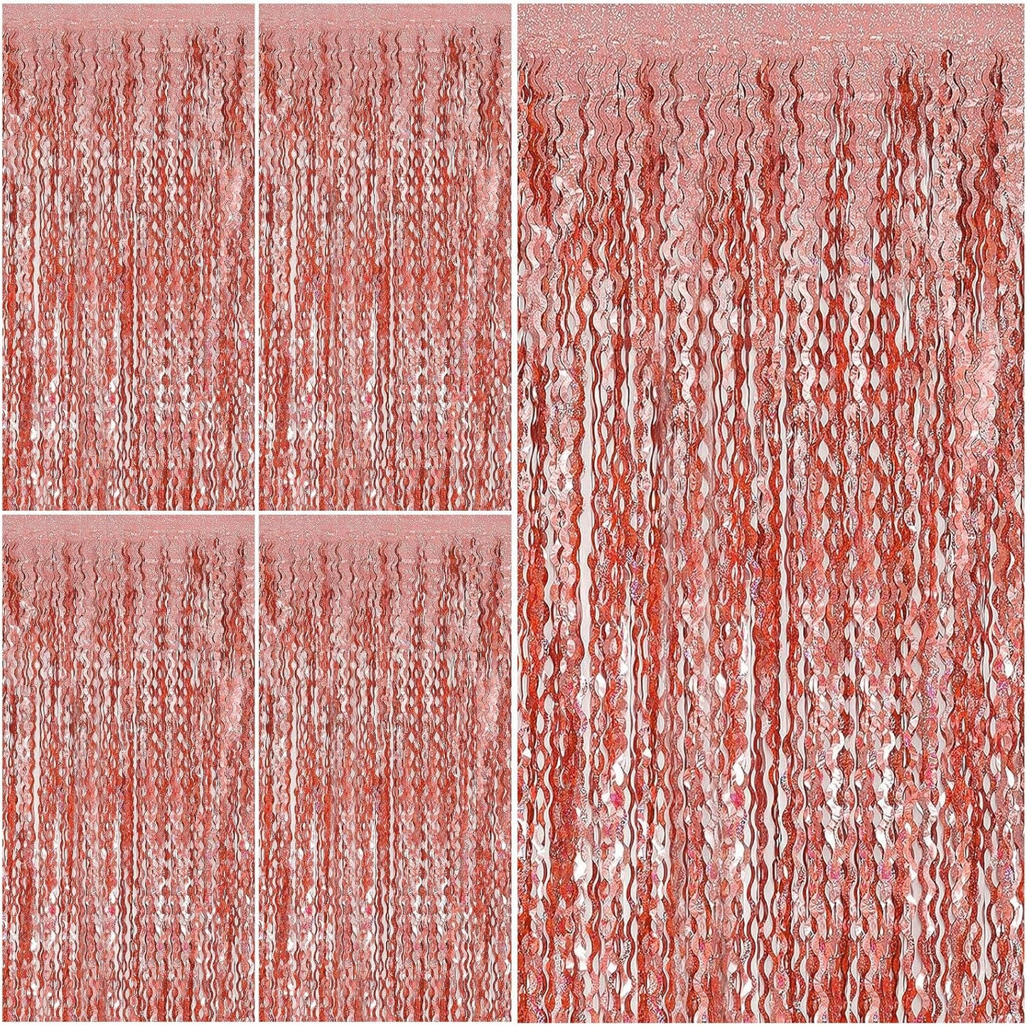 Rose Gold Tinsel Foil Fringe Curtains - Wavy Backdrop for Parties & Events | Photo Booth Decoration