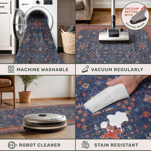 Hazo Haus Washable 3x8 Long Runner Rug - Navy Blue, Pet-Friendly, Waterproof & Non-Slip Design