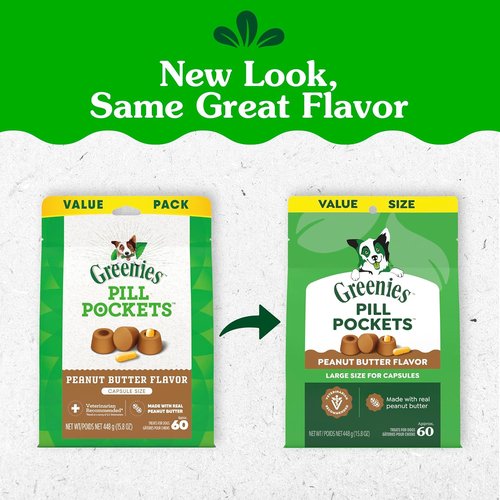 Greenies Pill Pockets - Large Dog Treats for Capsule Medication | Peanut Butter Flavor, 15.8 oz Pouch