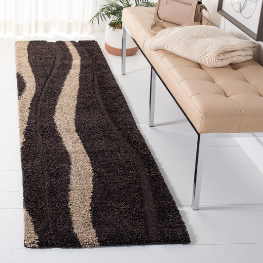 SAFAVIEH Florida Shag Collection Runner Rug - 2'3" x 8', Dark Brown & Beige, Stripe Design, Non-Shedding & Easy Care, 1.2-inch Thick Ideal for High Traffic Areas in Living Room, Bedroom (SG451-2813)