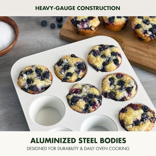 GreenPan Bakeware Set - 7 Piece Nonstick Ceramic Baking Set with Gold Handles | PFAS & BPA Free, Cream