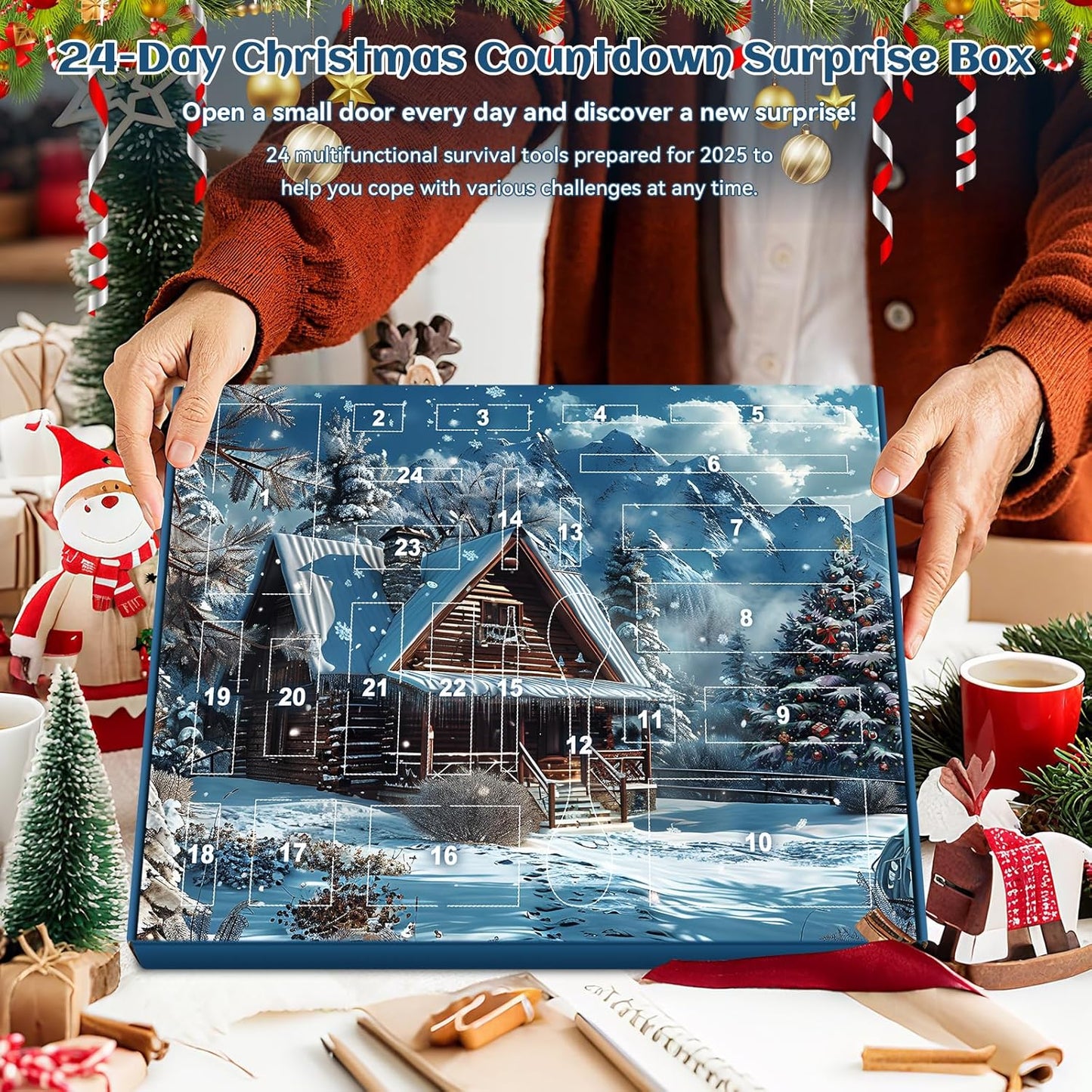 Survival Advent Calendar 2025 - 24-Day Christmas Countdown Gift Box for Adults & Outdoor Enthusiasts