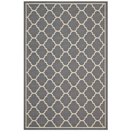Modway Avena Moroccan Quatrefoil Trellis 5x8 Indoor and Outdoor In Gray and Beige