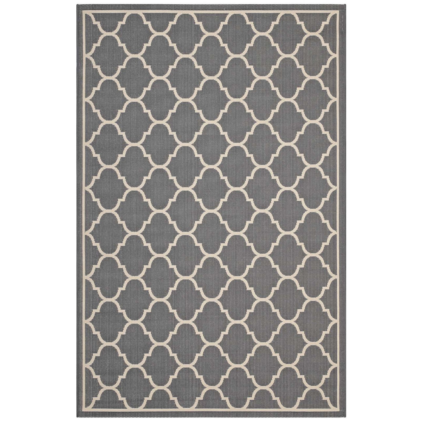 Modway Avena Moroccan Quatrefoil Trellis 5x8 Indoor and Outdoor In Gray and Beige