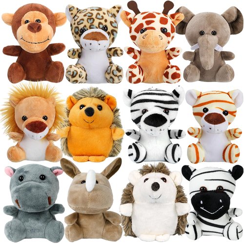 Arrozon 12 Pcs Small Stuffed Animals Bulk, 4.5 Inch Mini Stuffed Animals, Kindergarten Graduation Gifts, Classroom Keychain Plushies Toys Claw Machine Carnival Prizes, Party Favors for Kid