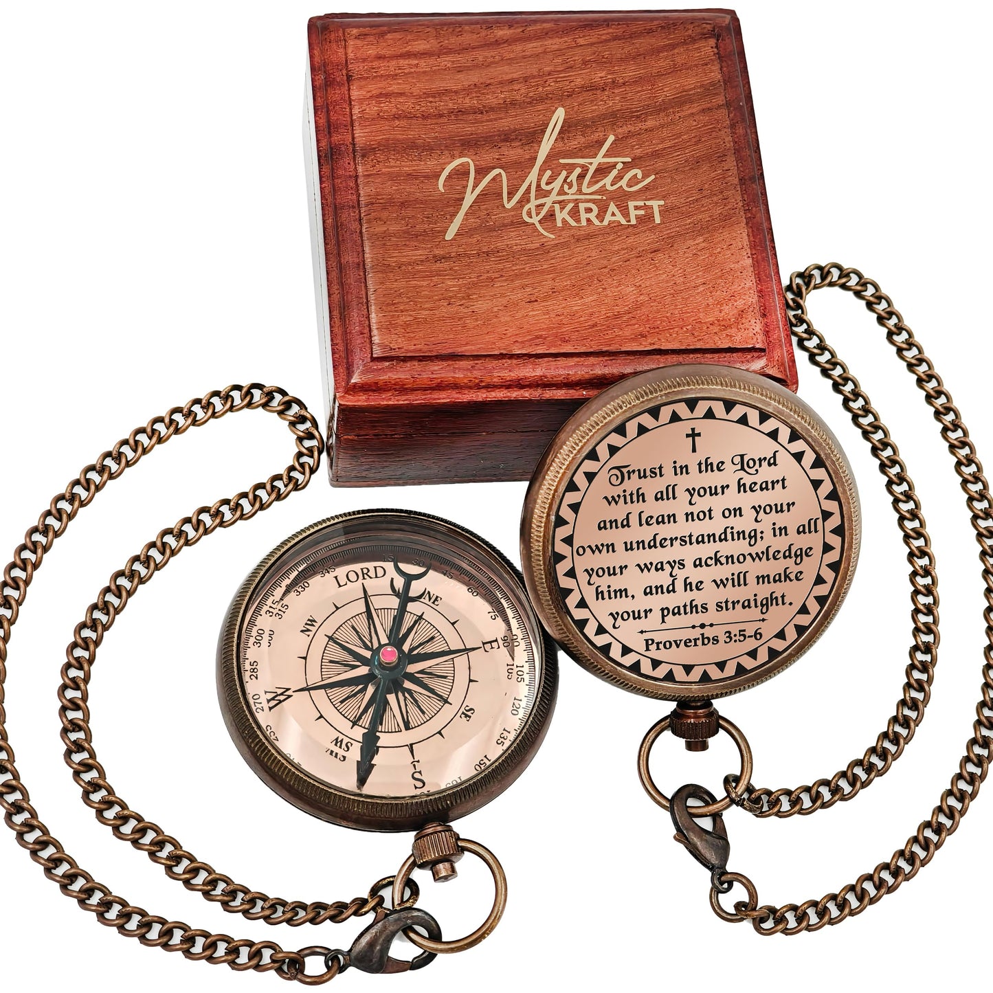 Trust in The Lord - Proverbs 3:5-6 Engraved Brass Pocket Compass, Communion Confirmation Gift, Baptism Gifts for Teen Boys, Best Christian Gifts for Men Kids, Religious God's Compass Easter Christmas
