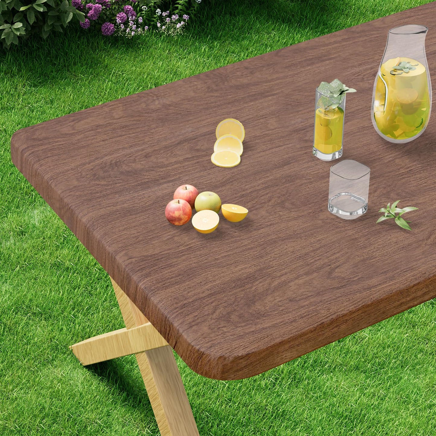 misaya Rectangle Vinyl Tablecloth, Fitted Table Cover, Waterproof, Elastic Edge, Plastic Table Cloth Fit 6 Foot Folding Tables for Picnic, Indoor and Outdoor (Oak Wooden Grain, 30 x 72 inch)