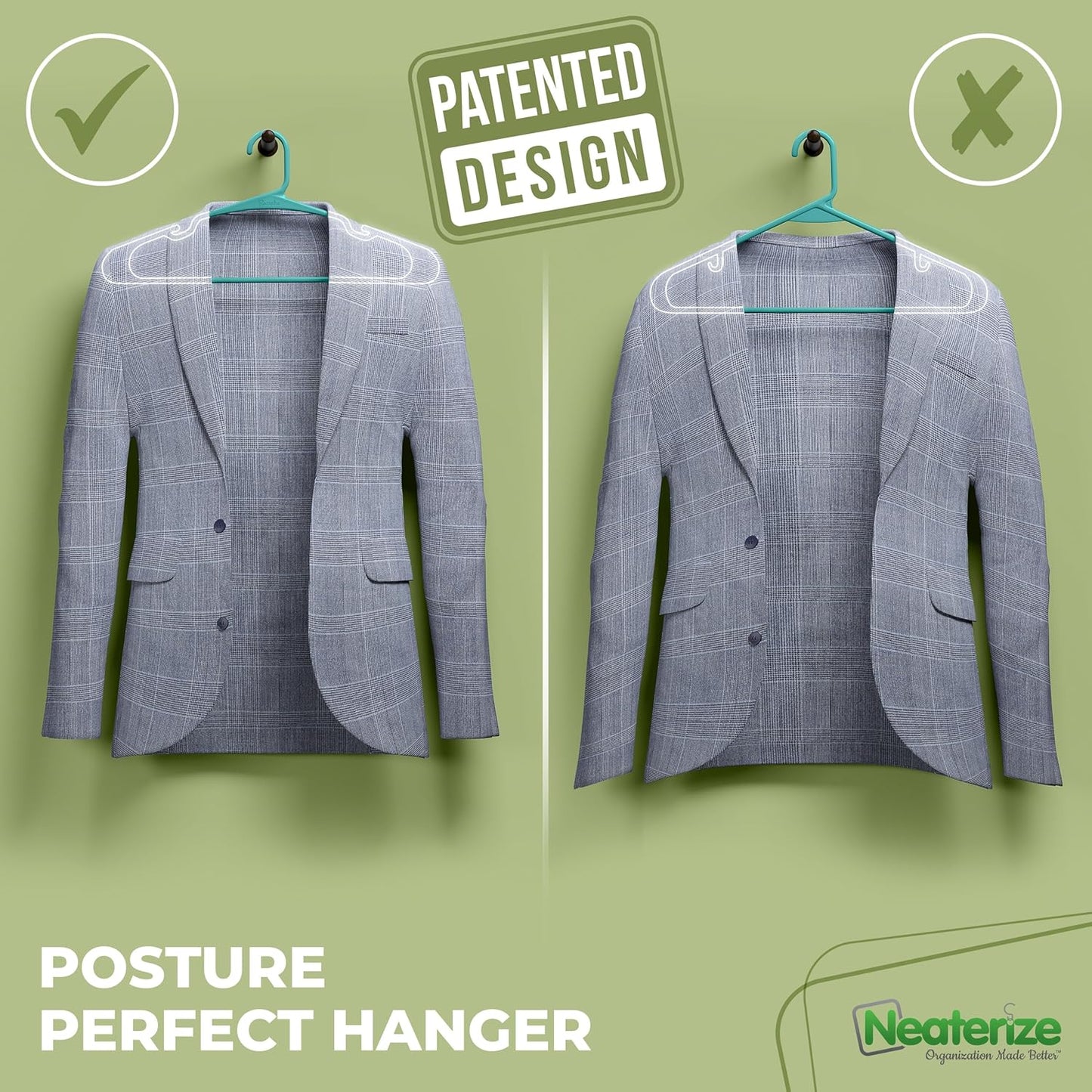 Neaterize Clothes Hangers - Space-Saving Plastic Hangers for Adults | 100 Pack in Aqua