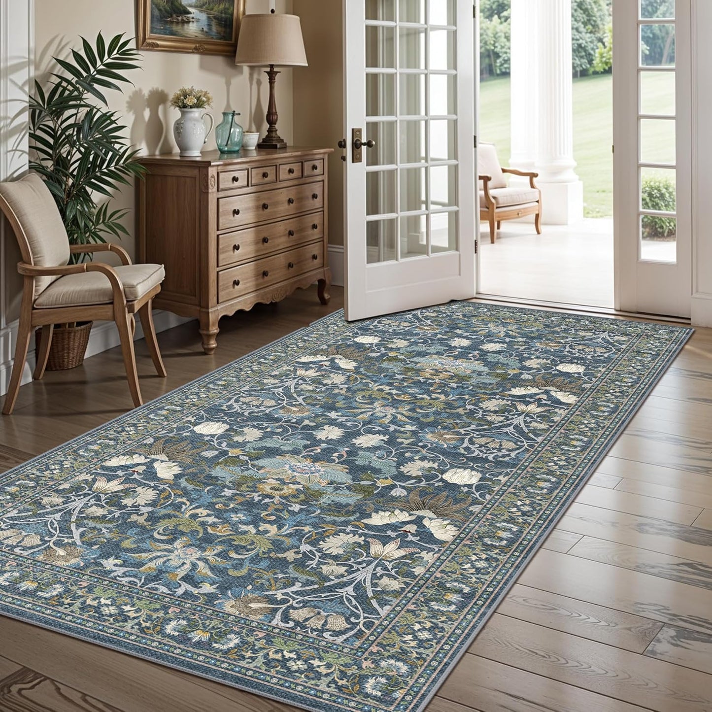 Skiennix 4x8 Washable Kitchen Area Rug - Elegant Floral Design | Stain-Resistant Soft Carpet for Living Room, Bedroom, and Entryway