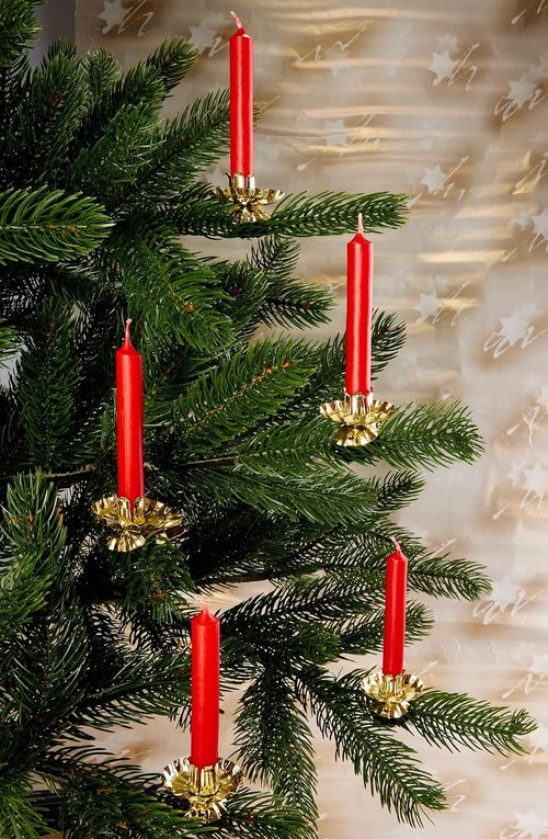BRUBAKER 20-Pack Tree Candle Holders - Vintage Gold Clip-On Holders for Christmas Trees