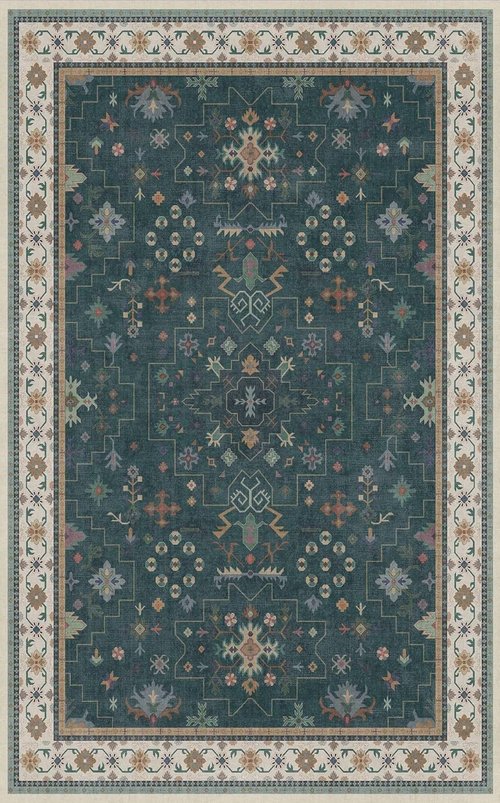 Hazo Haus Dark Green Oushak 5x8 Area Rug - Modern Vintage Boho Floral Design, Washable & Non-Slip