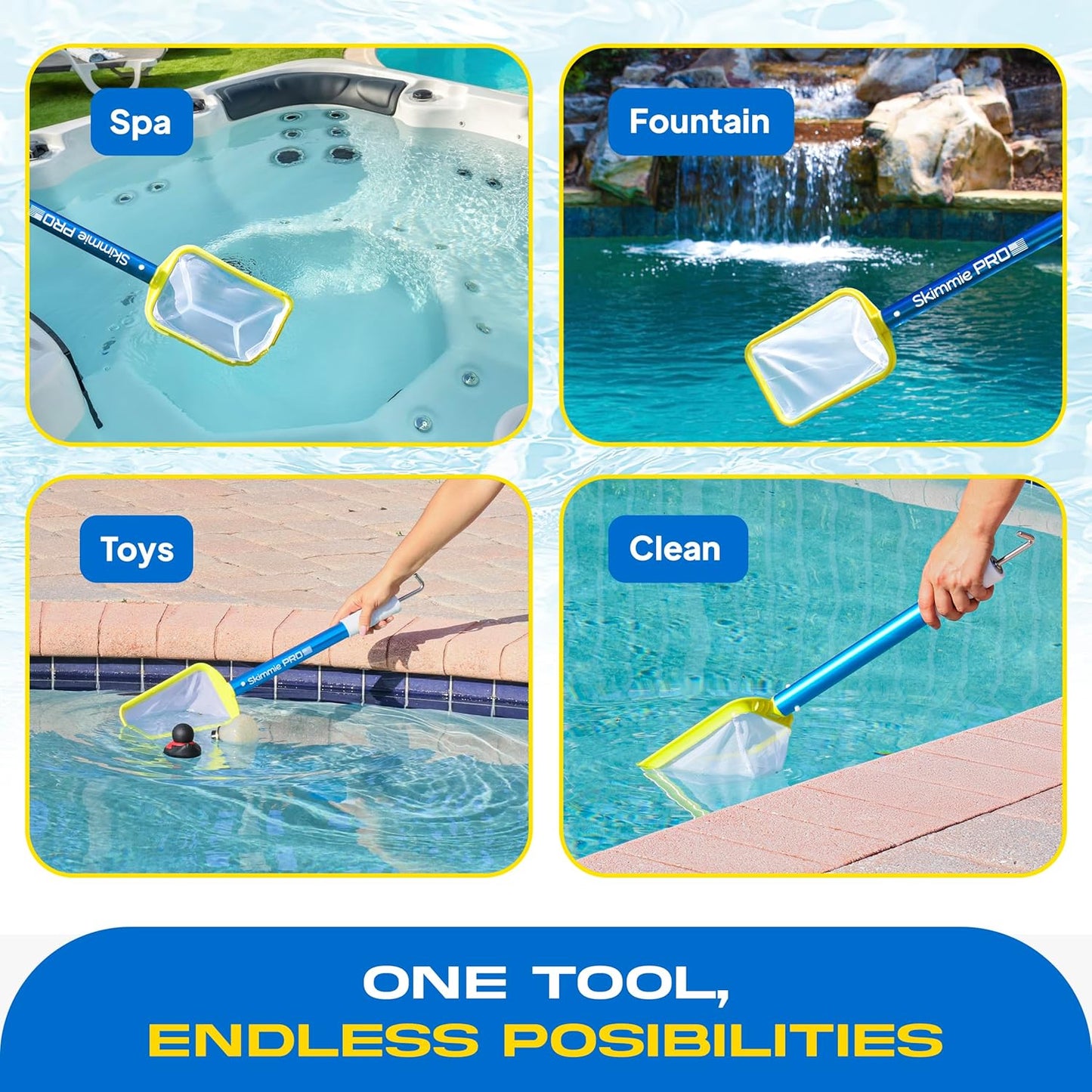 Skimmie Pro 22.5” Pool Skimmer - Lightweight Fine Mesh Net & Stainless Steel Hook | Perfect for In-Ground/Above-Ground Pools, Fountains, Ponds, Hot Tubs