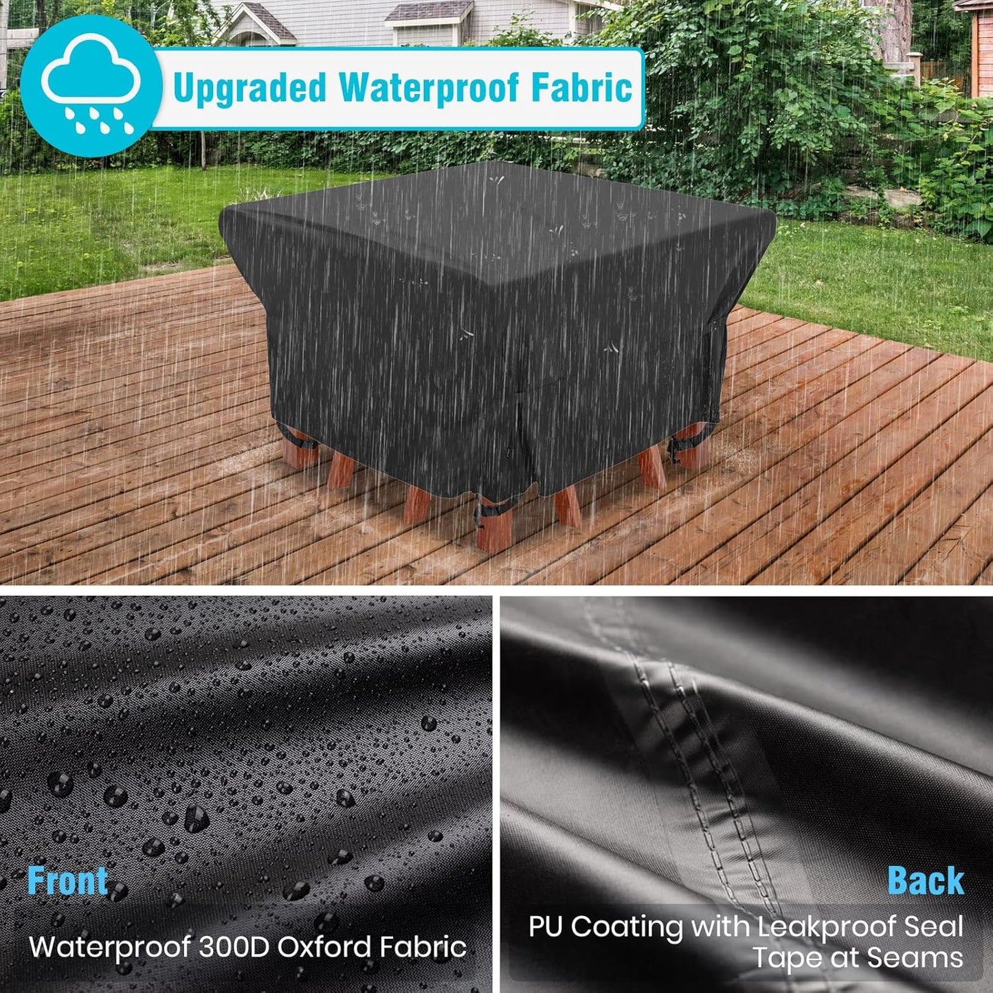 Velway Patio Furniture Cover - Waterproof Square Table & Chair Set Cover | 50”L x 50”W x 29”H, All-Weather Oxford Material with Zipper Bag & Windproof Buckles