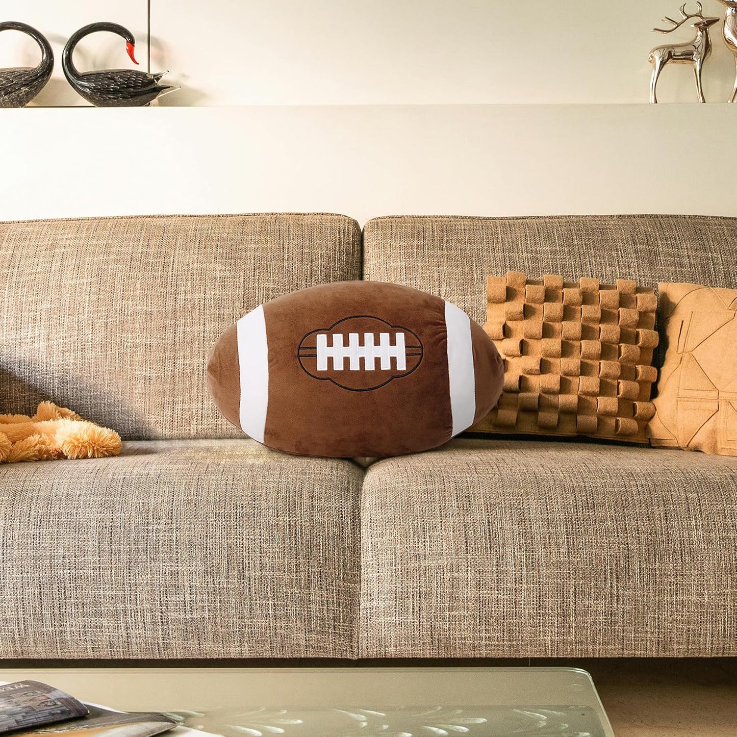 OurHonor Football Plush - 18" Soft Fluffy 3D Stuffed Football Pillow | Cute Indoor Outdoor Toy Gift