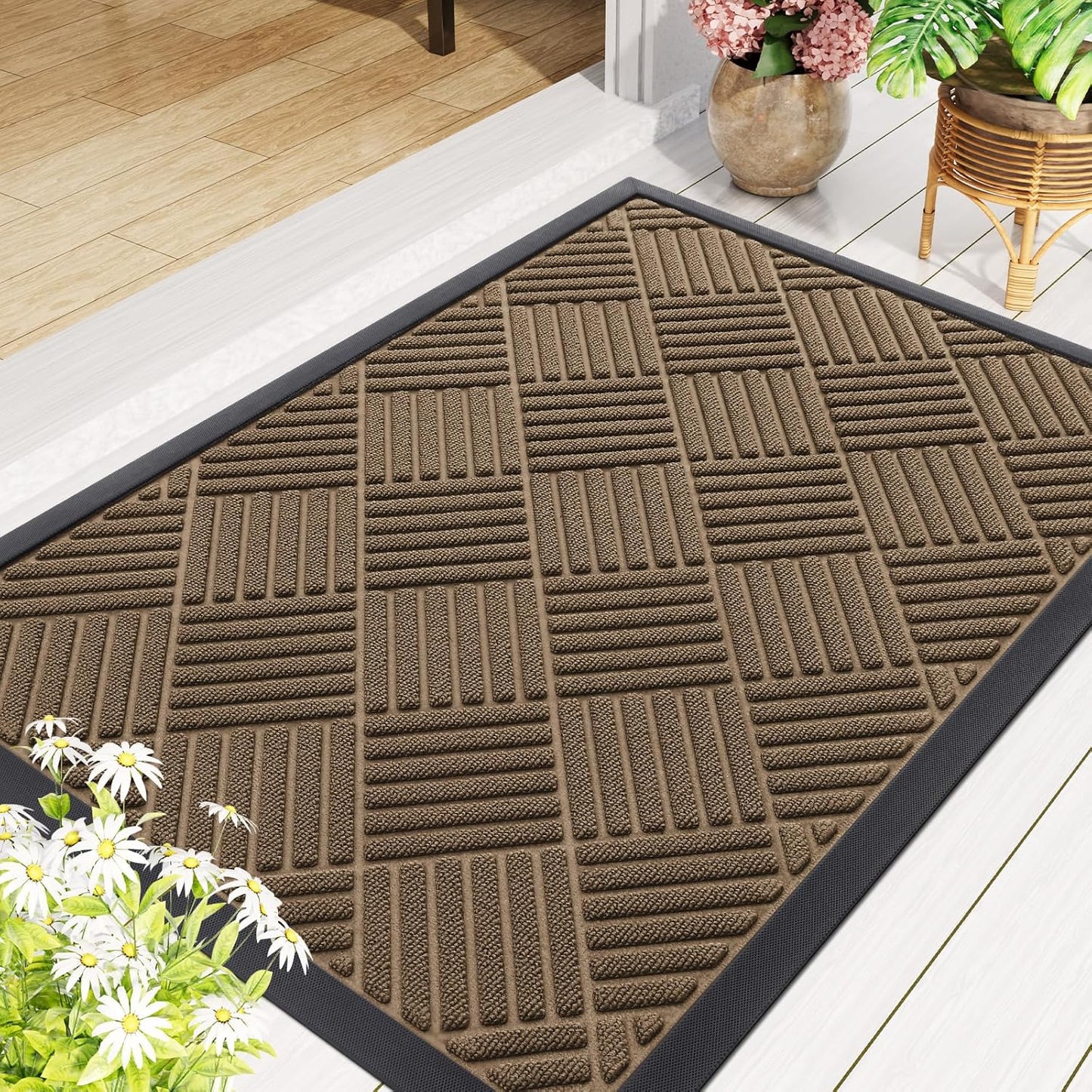 Smiry Heavy Duty Outdoor Doormat - Non-Slip Natural Rubber | Easy Clean, Low Profile, 29.5x17, Brown