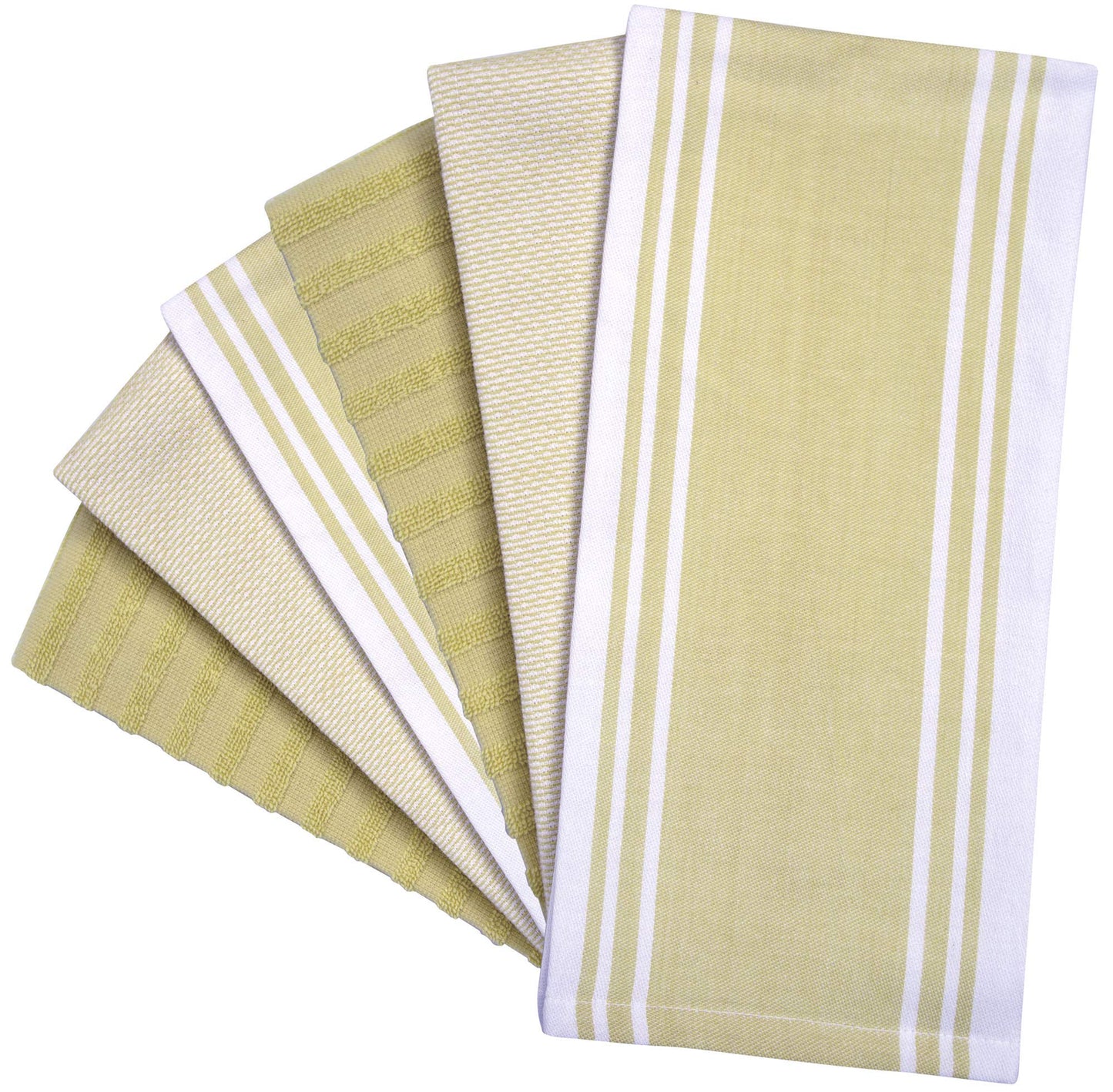 Premium Kitchen Towels (20”x 28”, 6 Pack) | Large Cotton Dish Towels | Flat & Terry Highly Absorbent Kitchen Linen Set with Hanging Loop | Wide Stripe Sage Green