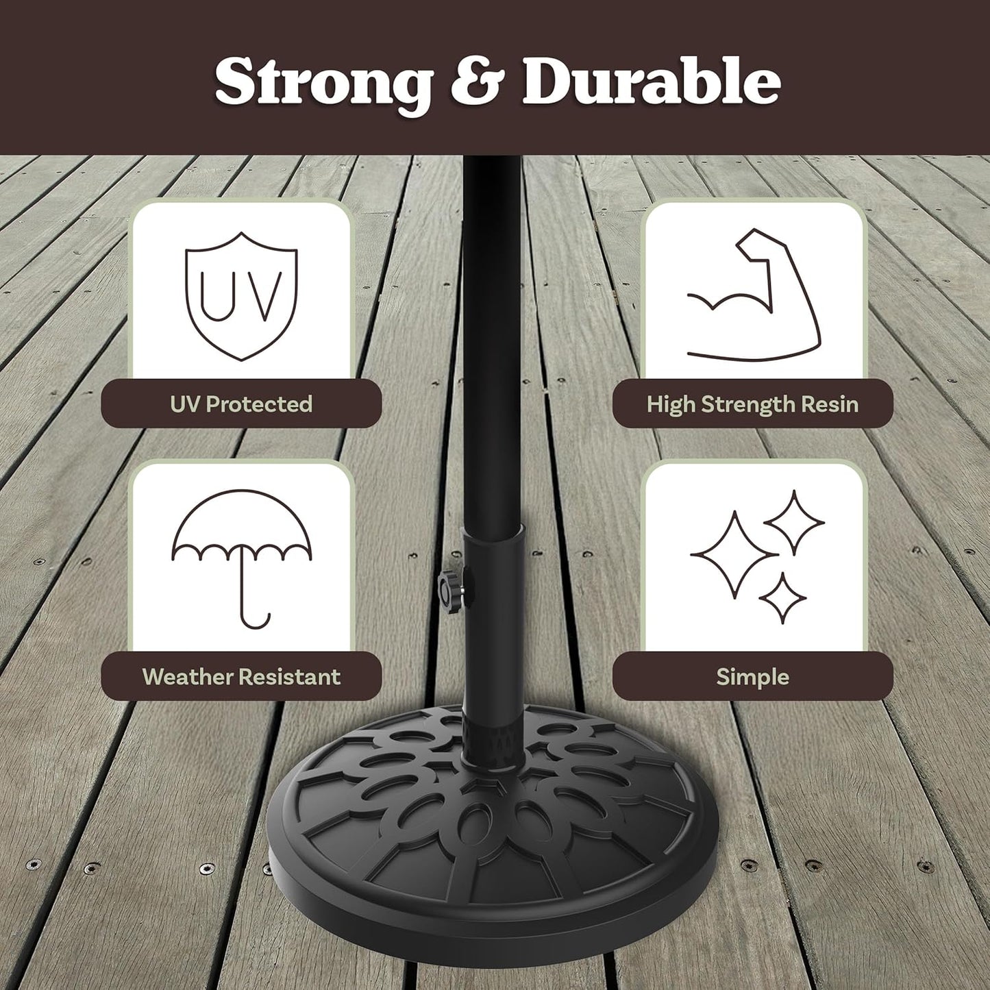 Pure Garden Umbrella Base - Heavy-Duty 19lbs Weighted Stand for Patio Tables & Umbrellas | Black