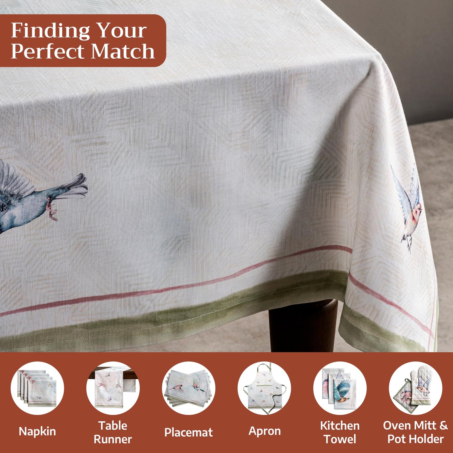 Maison d' Hermine Table Cloth Rectangle Table 100% Cotton 70 x 90 Inches Tablecloth Reusable Decorative for Dining Kitchen Room Farmhouse Home Gifts for Mothers Day Spring Summer - Flying Birds
