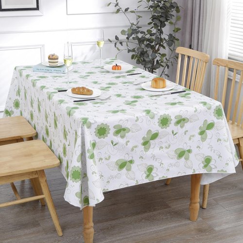 Heavy Duty Vinyl Tablecloth with Flannel Backing Waterproof Oil-Proof Plastic Table Cloth Stain-Resistant Wipeable Rectangle or Square Table Cover for Indoor and Outdoor (Floral and Leaf,60x102 Inch)