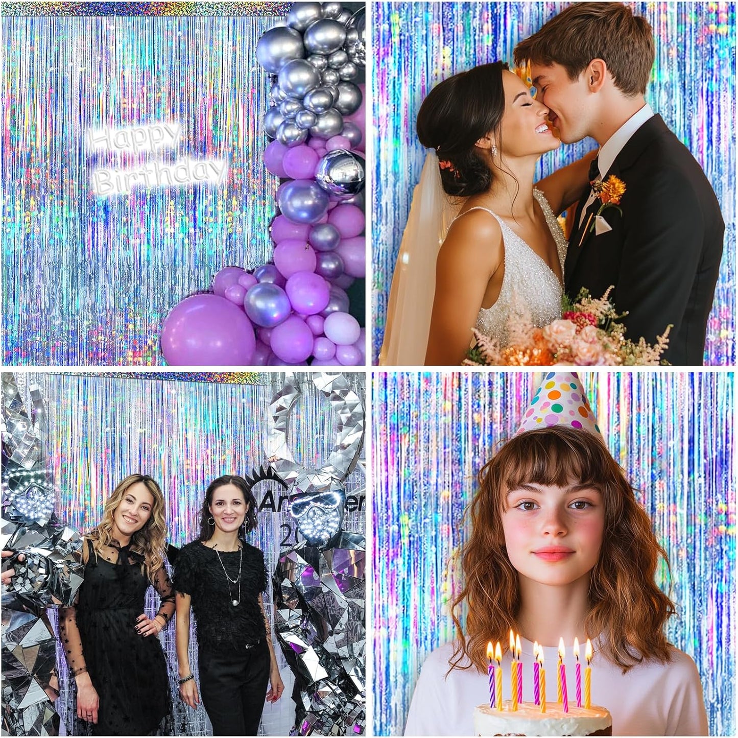 Silver Foil Fringe Curtain by [Brand Name] - 4 Packs of Metallic Tinsel Backdrop for Parties & Events