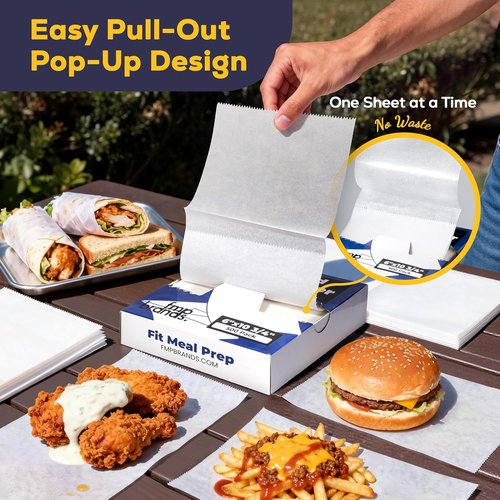Fit Meal Prep Deli Wax Paper Sheets - 500 Pack, 6 x 10.75 Inches, Waterproof & Greaseproof Food Wraps