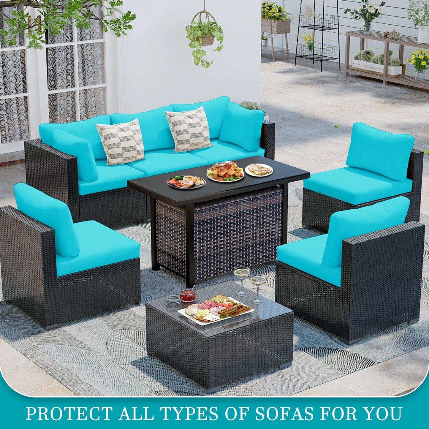Skiennix 12 Pcs Stretch Patio Cushion Covers - Washable Outdoor Sofa Slipcovers | Sky Blue
