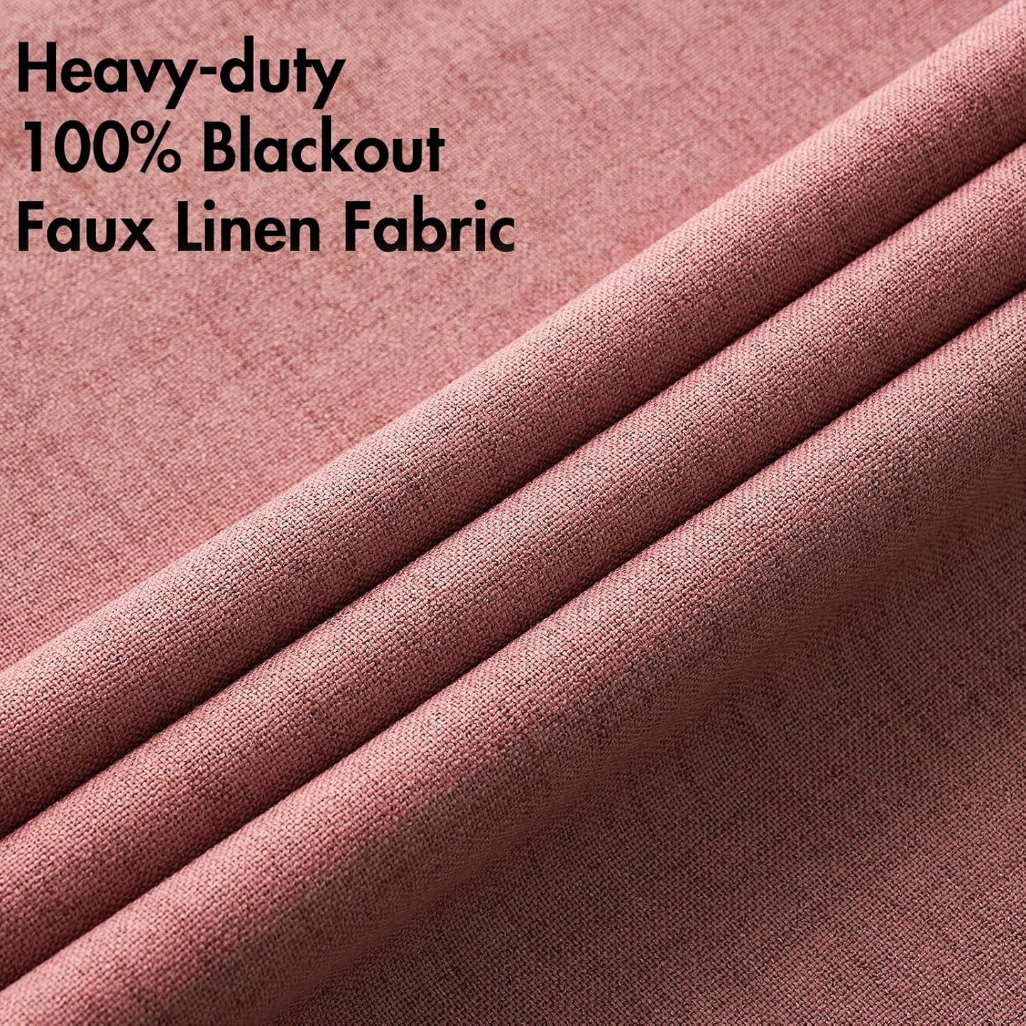 MIULEE 100% Blackout Linen Textured Curtains - Thermal Insulated Dusty Rose Drapes | 52 x 45 Inch (2 Panels)