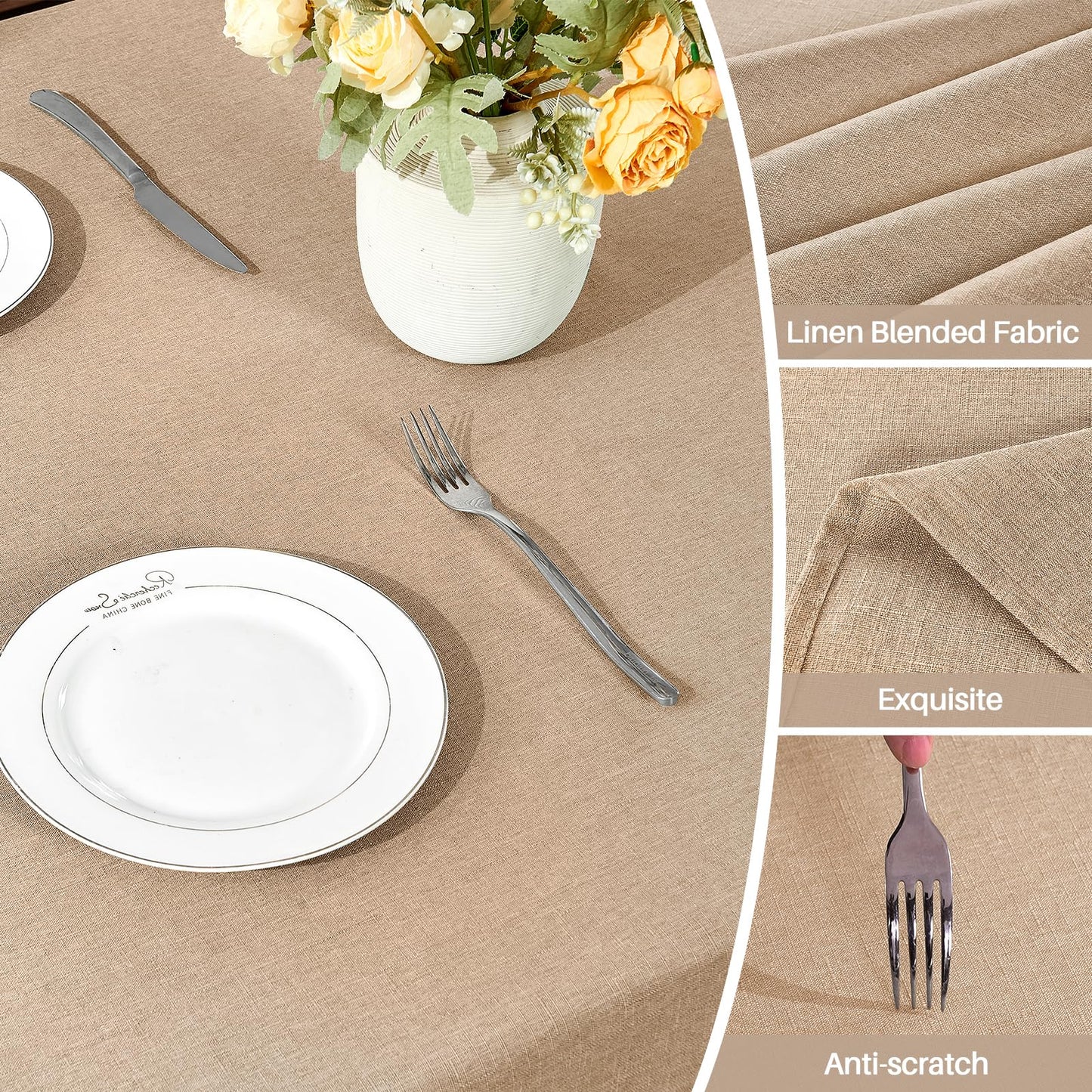 AUSSPVOCT Textured Linen 54 Inch Round Tablecloth Up to 36'' Tables, Waterproof Spill-Proof Fall Table Cloth Wrinkle Free Circle Dining Tablecover for Birthday Farmhouse Easter Holiday Party Decor