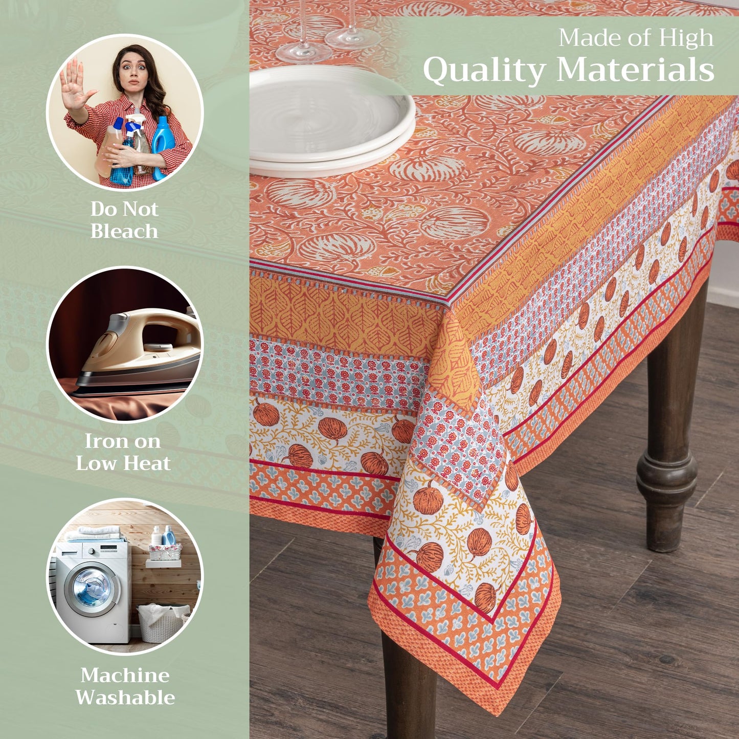Maison d' Hermine Table Cloth Rectangle Table 100% Cotton 70 x 90 Inches Fall Tablecloth Reusable Everyday Use for Thanksgiving Christmas Decorations Dining Farmhouse Party (Harvest Festival)