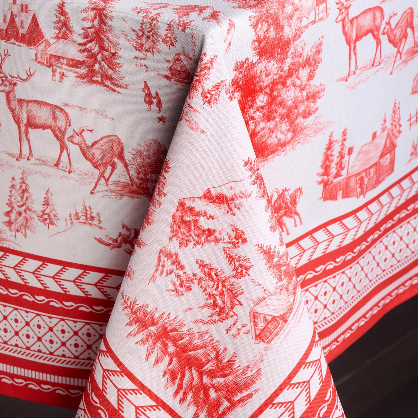 Maison d' Hermine Table Cloth Rectangle Table 100% Cotton 60 x 90 Inches Fall Tablecloth Reusable Everyday Use for Thanksgiving Christmas Decorations Dining Farmhouse Party (Winter Jouy)