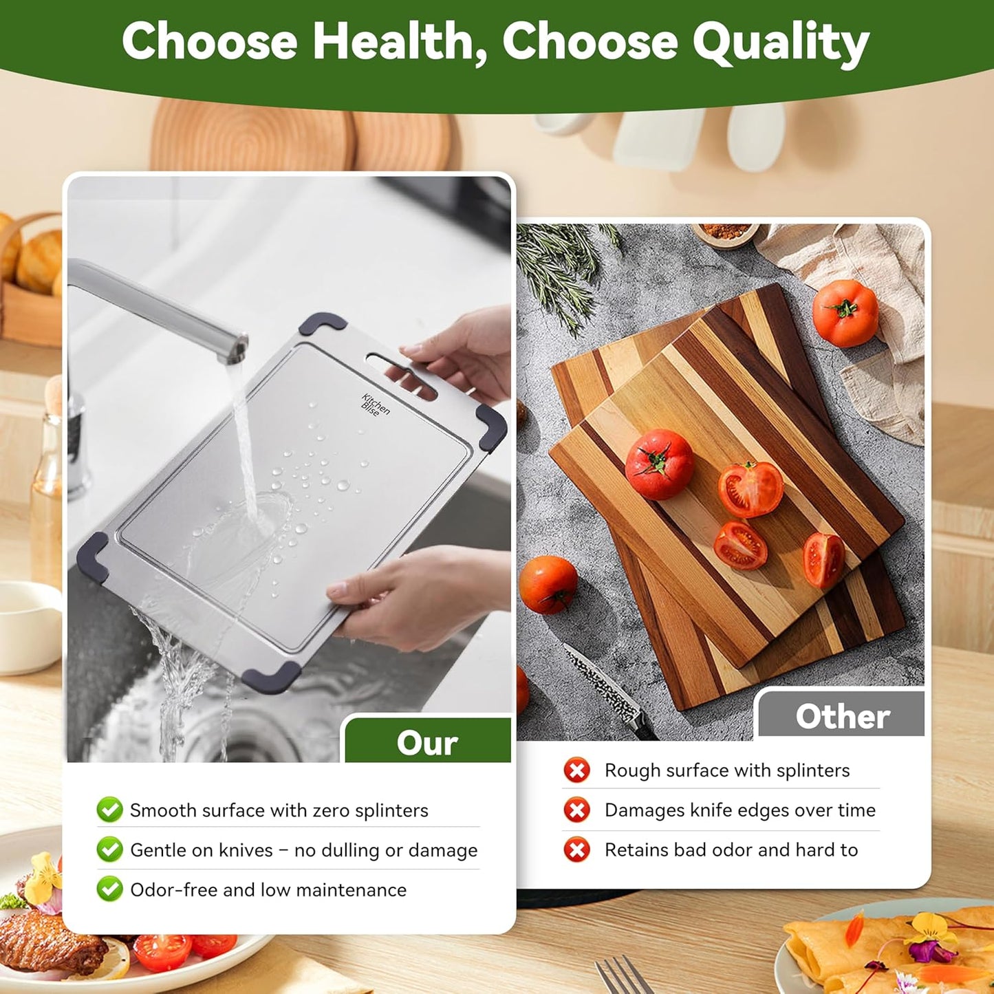 Premium 316 Stainless Steel Cutting Board - Non-Toxic Food Grade | 14" x 9.6" Dishwasher Safe with Grooves for Meat, Veggies & Fruit
