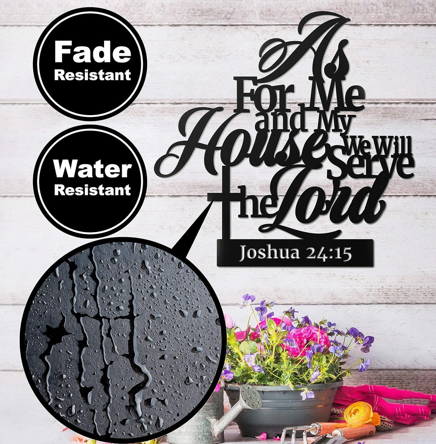 Vivegate Metal Bible Verse Wall Decor - "As For Me And My House" Christian Sign | Black 02