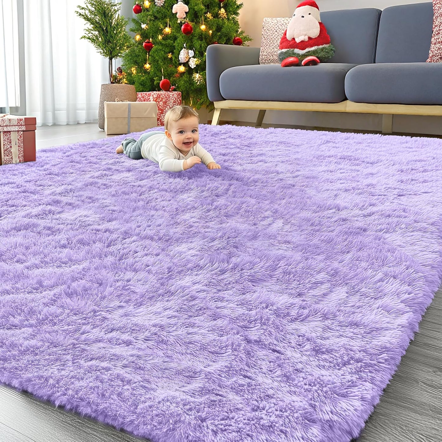 OLANLY Large Area Rug - Soft Fluffy Shaggy Carpet for Living Room & Bedroom | 9x12 ft, Light Purple