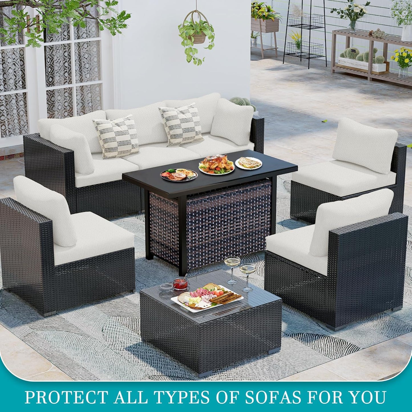 Skiennix 12-Piece Stretch Patio Cushion Covers - Washable & Reusable Outdoor Sofa Slipcovers | Jade White