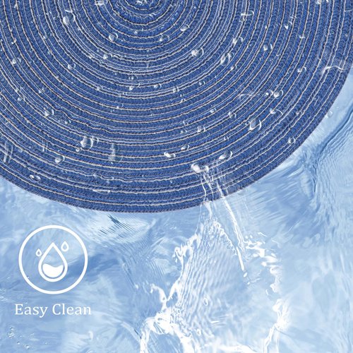 Braided Round Placemats Set of 6,Woven Washable Non-Slip Table Mats for Kitchen Dining, 14.5 Inch, Heat Resistant - Natural Fabric Indoor Outdoor Place Mats(Khaki)