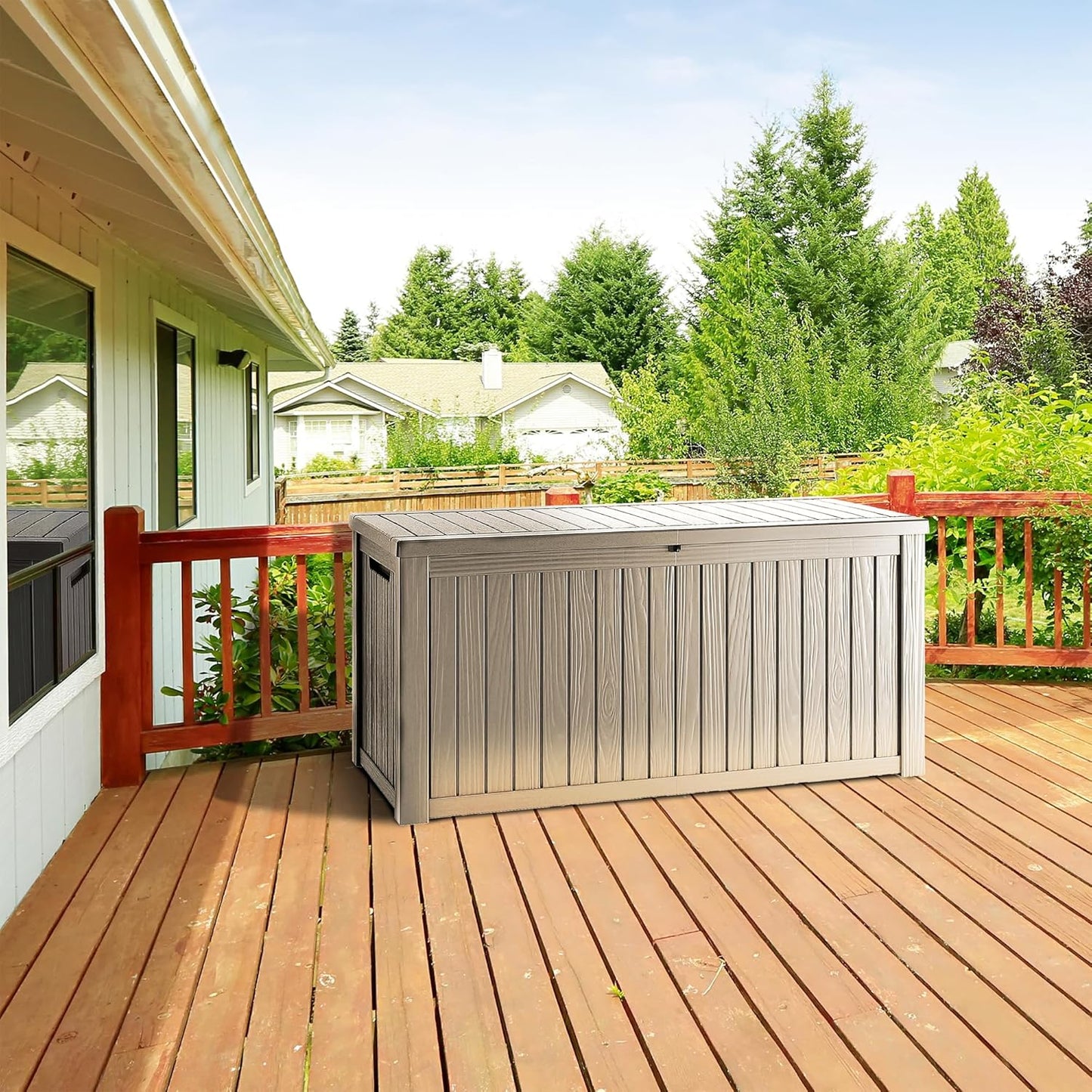 TARKARI 270 Gallon Lockable Resin Deck Box - Waterproof & UV-Resistant Outdoor Storage | Gray